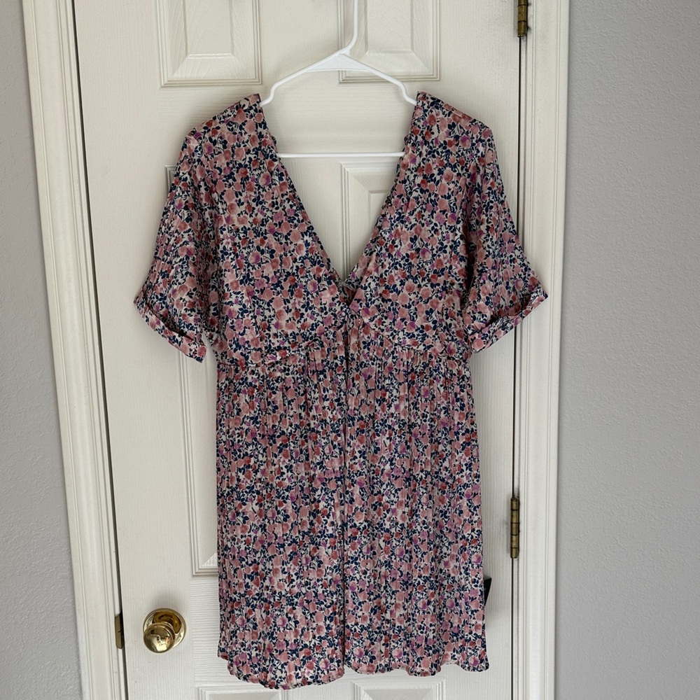 Lulu's Pink and Blue Floral V-Neck Dress